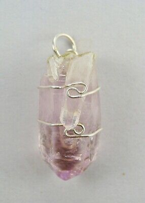 925 sterling silver Stack Pendant textured /& oxidised Crystal Necklace Vera Cruz Amethyst Twin Quartz Point