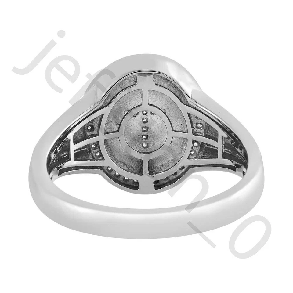 Anillo Pinky Esmalte Crucifijo Cruz Oro Blanco 14k Espinela Negra Creada 0.30ct Foto 3 de 4