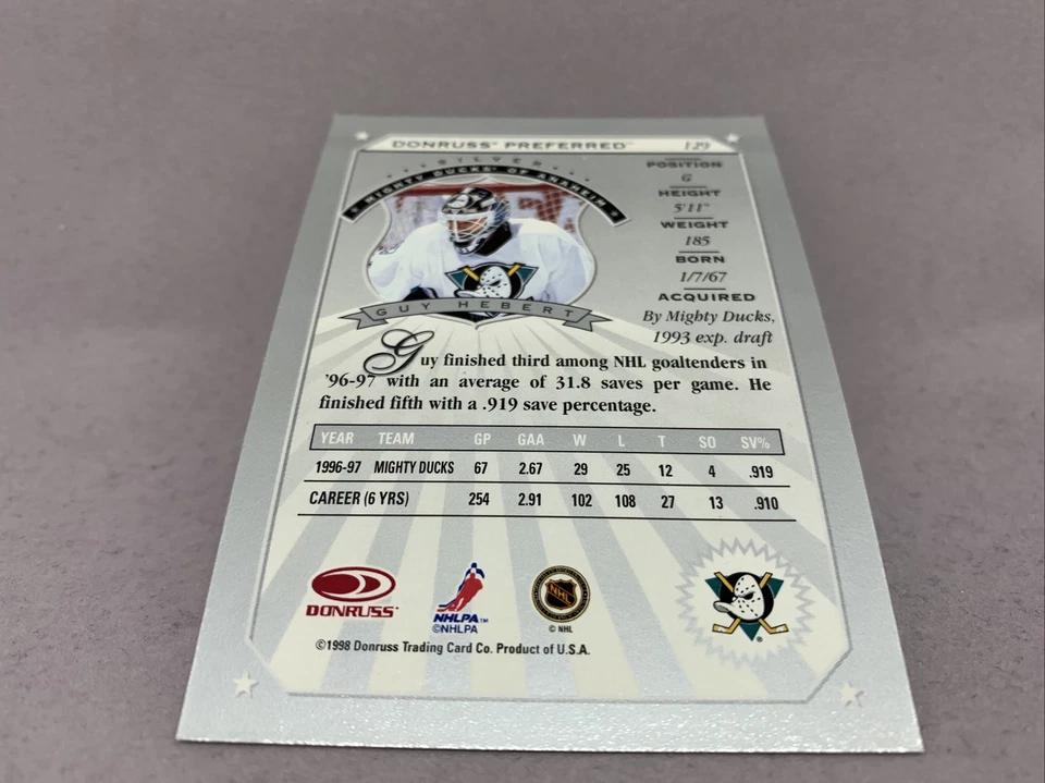 1998 Donruss Preferred Silver Hockey NHL Card #129 Guy Hebert Mighty Ducks - Image 2 of 4