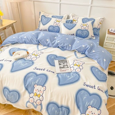 Bedding Set with Quilt Cover Flat Sheet Pillowcase Checkerboard Pinted Bed Linen