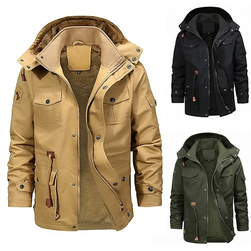 Mens Fur Overcoats Parka Padded Winter Warm Thick Coat Hooded Jacket Outwear - Bild 2 von 19