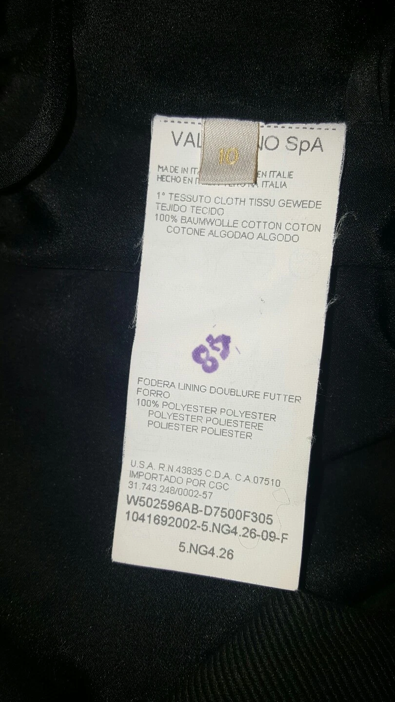 Abito Valentino smanicato profondo bottoni a V aderente davanti piccolo nero taglia 10