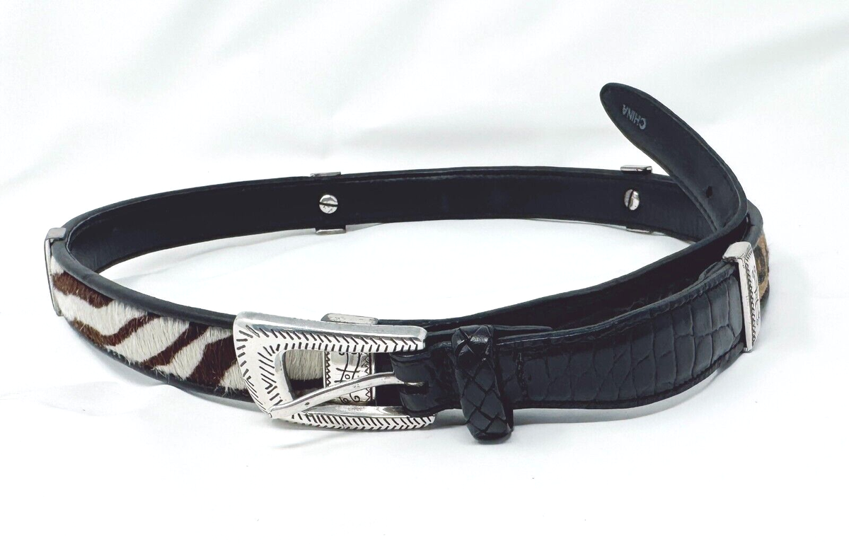 Brighton Sz M/L Black Leather Leopard Print Pony Calf Hair  display picture 1
