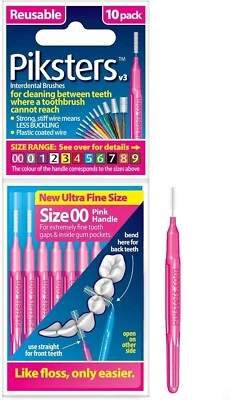 Piksters Interdental Brushes - Size 00 (Pink) | 10 Pieces for Precision Cleaning