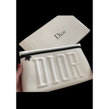 Dior Parfums GWP White Vegan Leather Makeup Pouch Bag Clutch Box