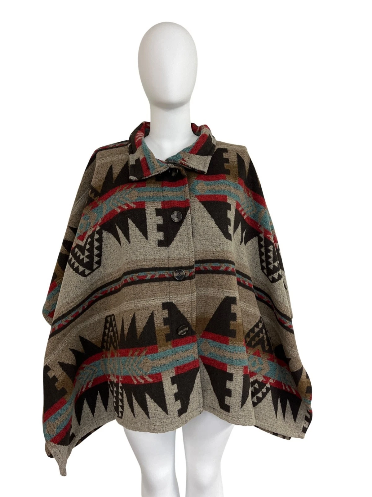 Thread & Supply Womens Multicolor Southwestern Aztec Poncho Shawl One Size