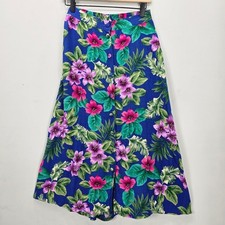 Vintage Sag Harbor Midi Skirt S Floral Hawaiian Crinkle Tropical Resort Travel