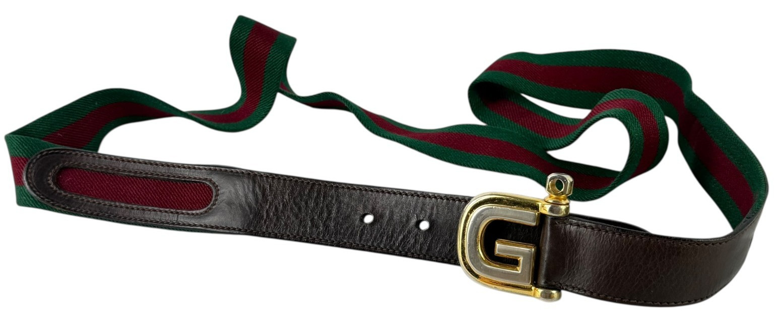 GUCCI Vintage Green Red Nylon Web G Mens Belt Made in Italy 100-40 Made in Italy