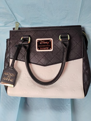 Loungefly x Minnie and Mickey Mouse Debossed Heads Handbag Black & White Disney