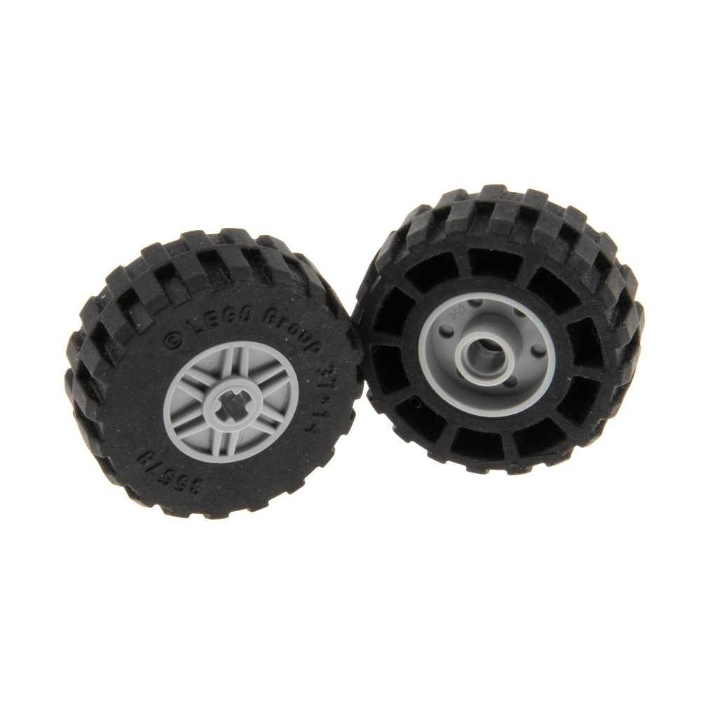 2X Lego Wheel 37X14 Black Rim 18X14 New Light Gray Axle Hole 55982C08