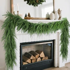 DR.DUDU 9FT Real Touch Norfolk Pine Garland, Christmas Artificial Greenery Ga...