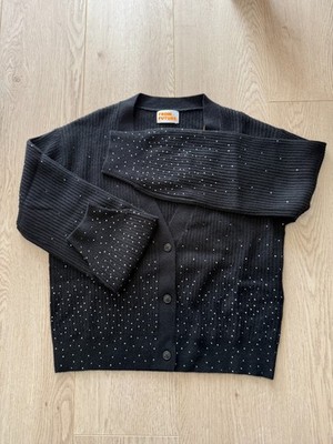 Strickjacke 100% Kaschmir schwarz Sterne NEU mit Strass From Future Gr. XS