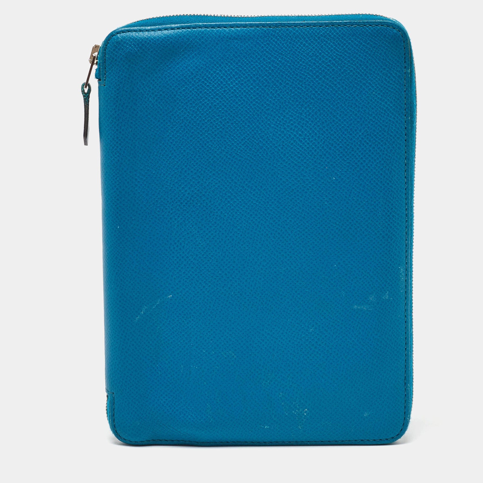 Hermes Blue Izmir Epsom Leather Globe Trotter Zip Agenda Planner