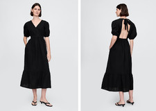 NWT Gap $89.95 Cotton Gauze Open-Back Midi Dress, Black, Sz S