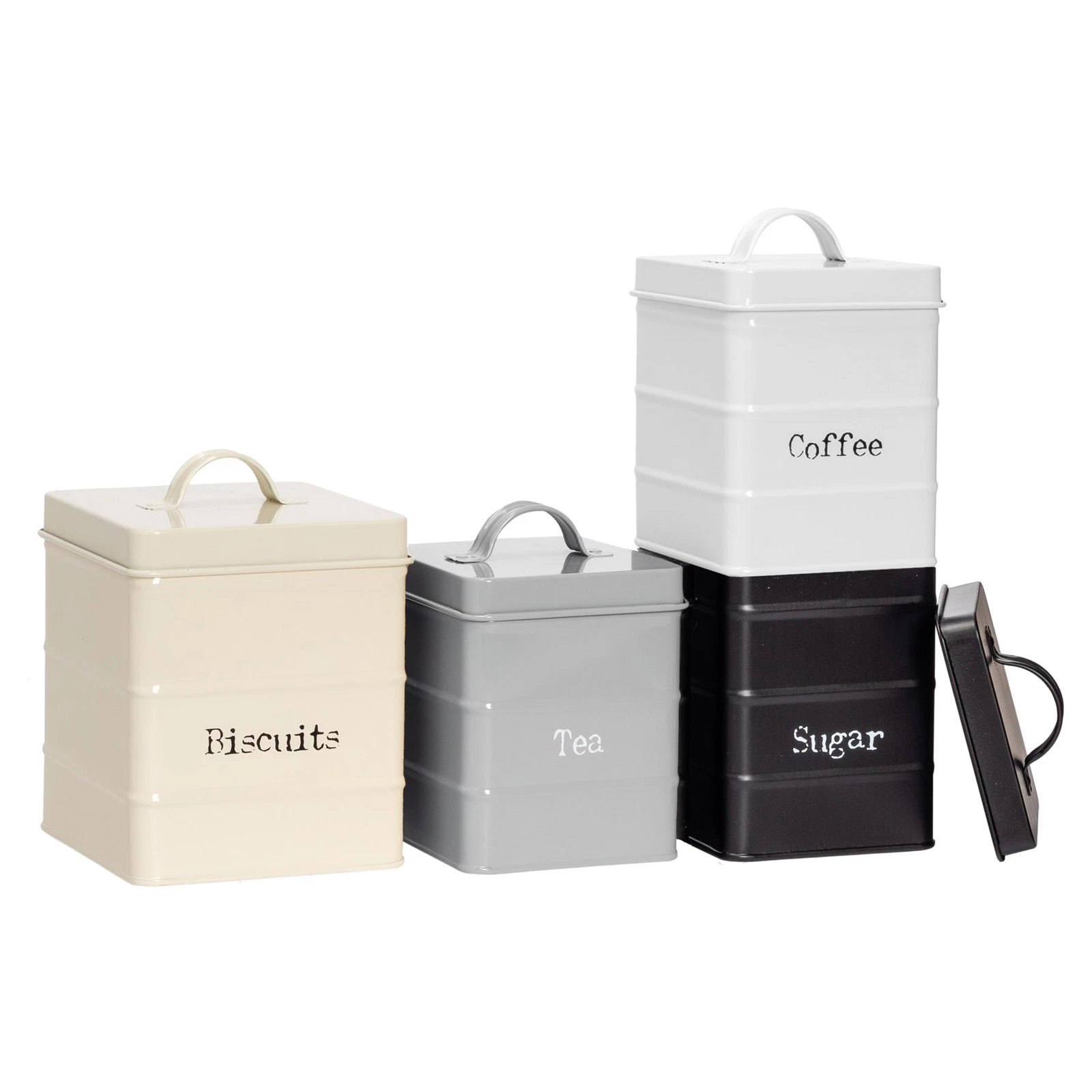 4 Piece Vintage Metal Kitchen Canisters Set Tea Coffee Sugar Storage Caddy Jars
Opens in a new windo
