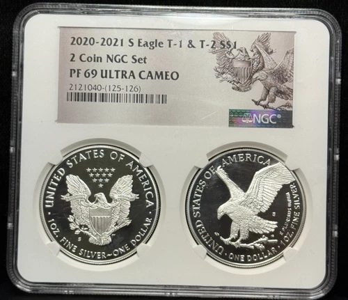 NGC PF69 Ultra Cameo 20-21 American Silver Eagle One Dollar Silver 2-Coin Set-26