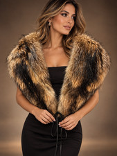 Vintage Raccoon Fur Shawl Stole Brown W/Silk Lining And Leather Ties- PRISTINE