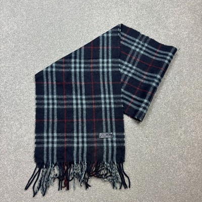 Burberry London Schal 58x12 cm blau Nova Check 100% Lammwolle England Made