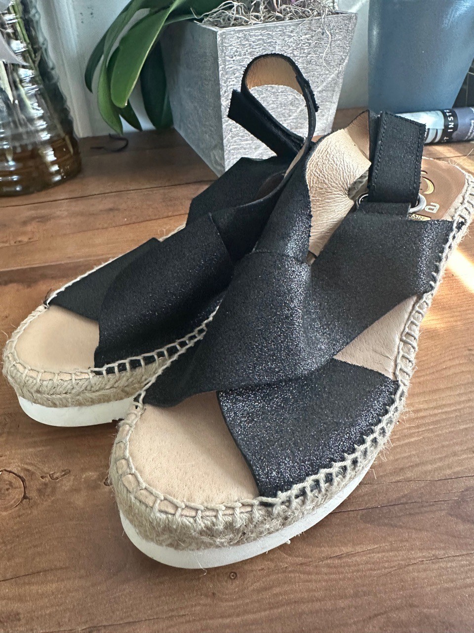 SAOLA Sandali Kanna donna taglia 38 US 7 5 8 neri espadrillas cinturino elastico suola zeppa