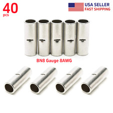 40PCS Non-Insulated Crimp Ferrule Gauge 8AWG Wire Butt Connector Splice Terminal