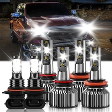 LED Headlight Kit Hi/Low Beam+Fog Light Bulb 6500K For Dodge Ram 1500 2009-2010