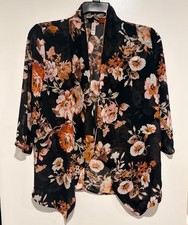Pink Floral Sheer Kimono Cardigan Size M Boho Open Front Cottagecore Coverup