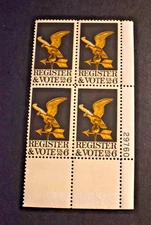 1967 US Scott #1344 - 6 Cent Plate Block - Register to Vote - MNH