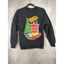 VTG 80s Tultex Happy Holidays Christmas Tree Fireplace Sweatshirt Size Small