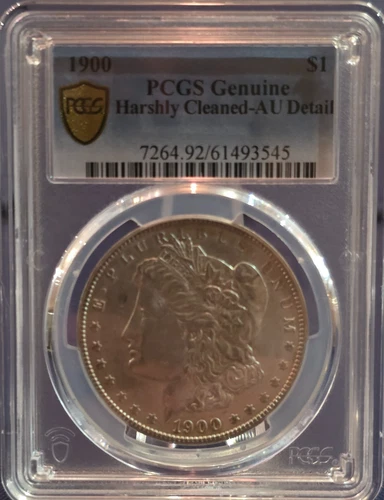 1900-P Morgan Silver Dollar PCGS Gold Shield Authentic AU Graded Coin. Details.
