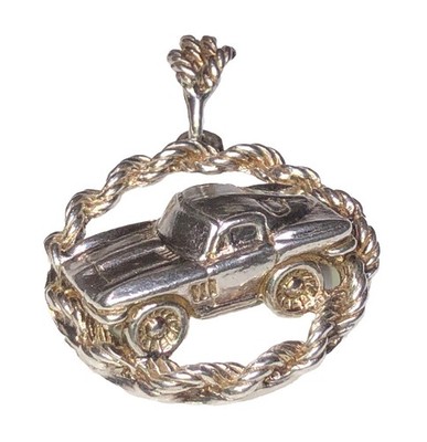  Sterling Silver 925 Solid Round Rope Design 3-D Car Pendant With Large Loop ! 