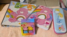 Care Bears school supply lot - 3 ring  Spiral notebooks, erasers, pencil box