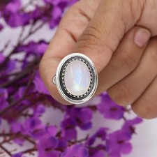 Rainbow Moonstone Ring 925 Sterling Silver Statement Ring Handmade Moonston Ring