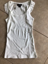 Attention Women’s Ribbed White Tank Top Ruffled On Sleeve Size Med NWT