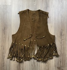 60 s VINTAGE Excelsior Fringe Leather Hippie Vest Size Small Brown Woodstock