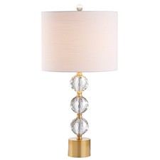 25.25" Clear and Brass Gold Crystal Table Lamp, Modern Glam Faceted Orb Bedsi...