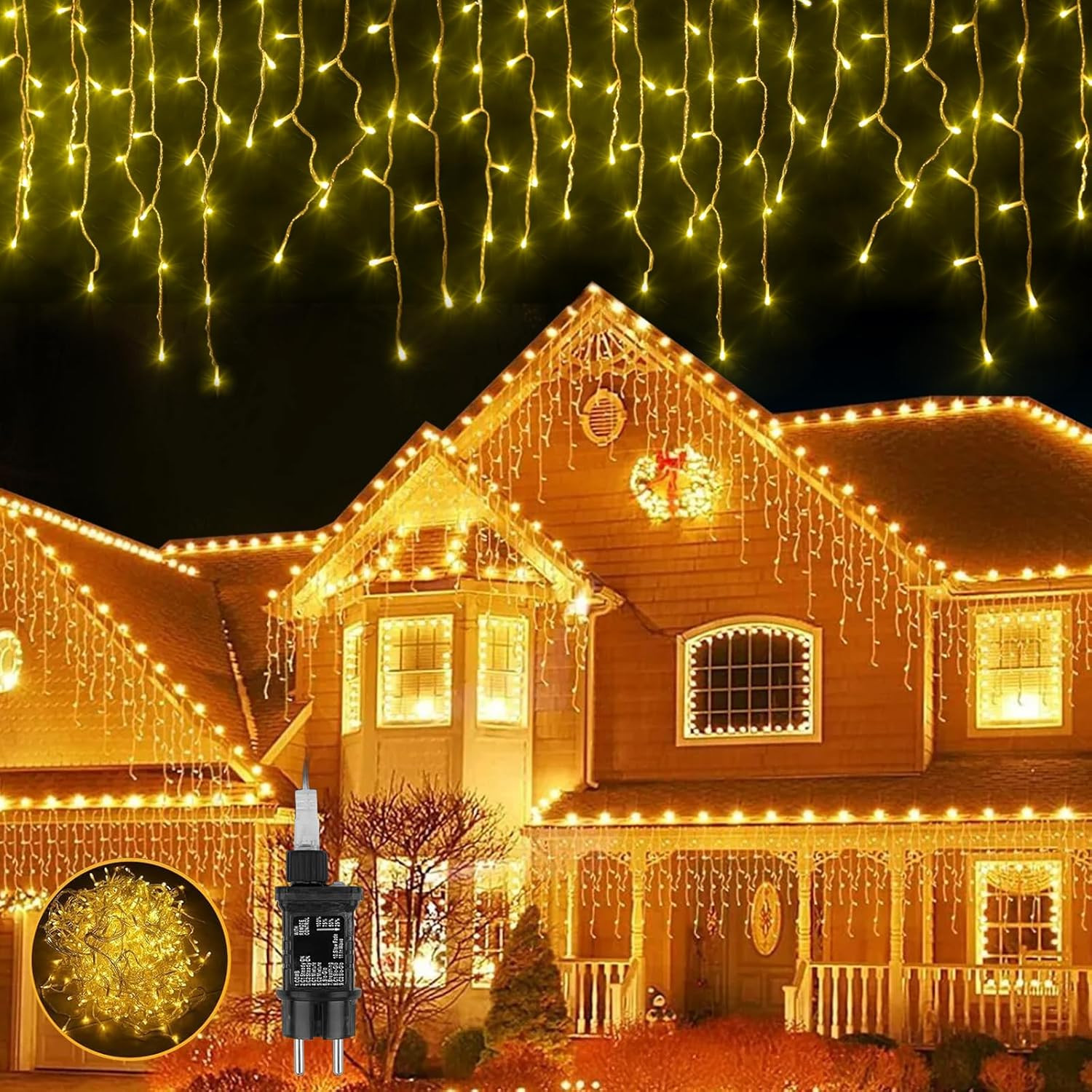 Luci Natalizie a LED, Luce Bianca Calda, per Uso Interno, 352 LED, 10 M, 8 Modal