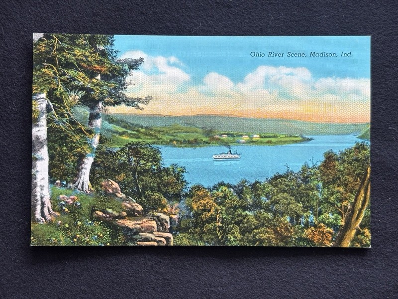 Ohio River Scene, Madison, Indiana, A. C. Hillabold, Madison, Linen Postcard