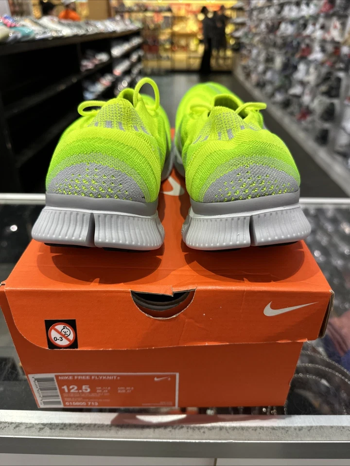 Nike Free Flyknit+ Sz 12.5 Volt Grey Running Shoes 615805-713 Knit - Image 2 of 4