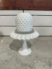Vintage Fenton Pedestal Hobnail Milk Glass Fairy Lamp, 3 Piece Set