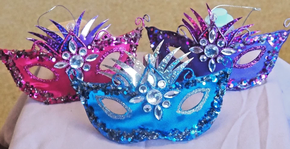 Set of Three Beautiful Masquerade Masks / Pink / Blue & Purple. - Image 2 of 4