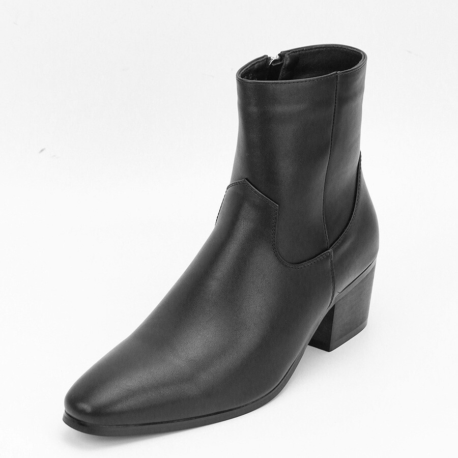 Zip Pointy Toe Heel Leather Mens Chelsea Boots Ankle Boots High