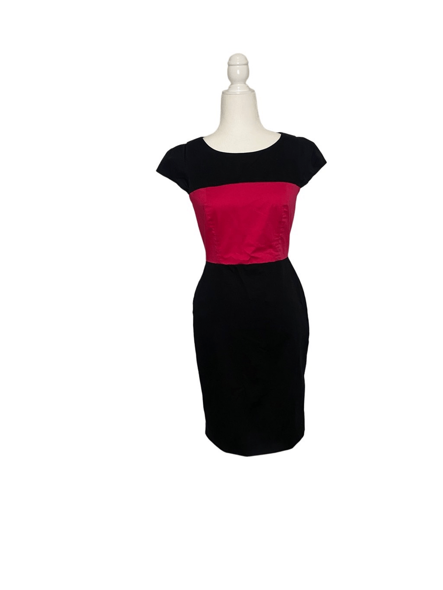 French Connection Fuchsia and Black Color Block Fitted Dress
