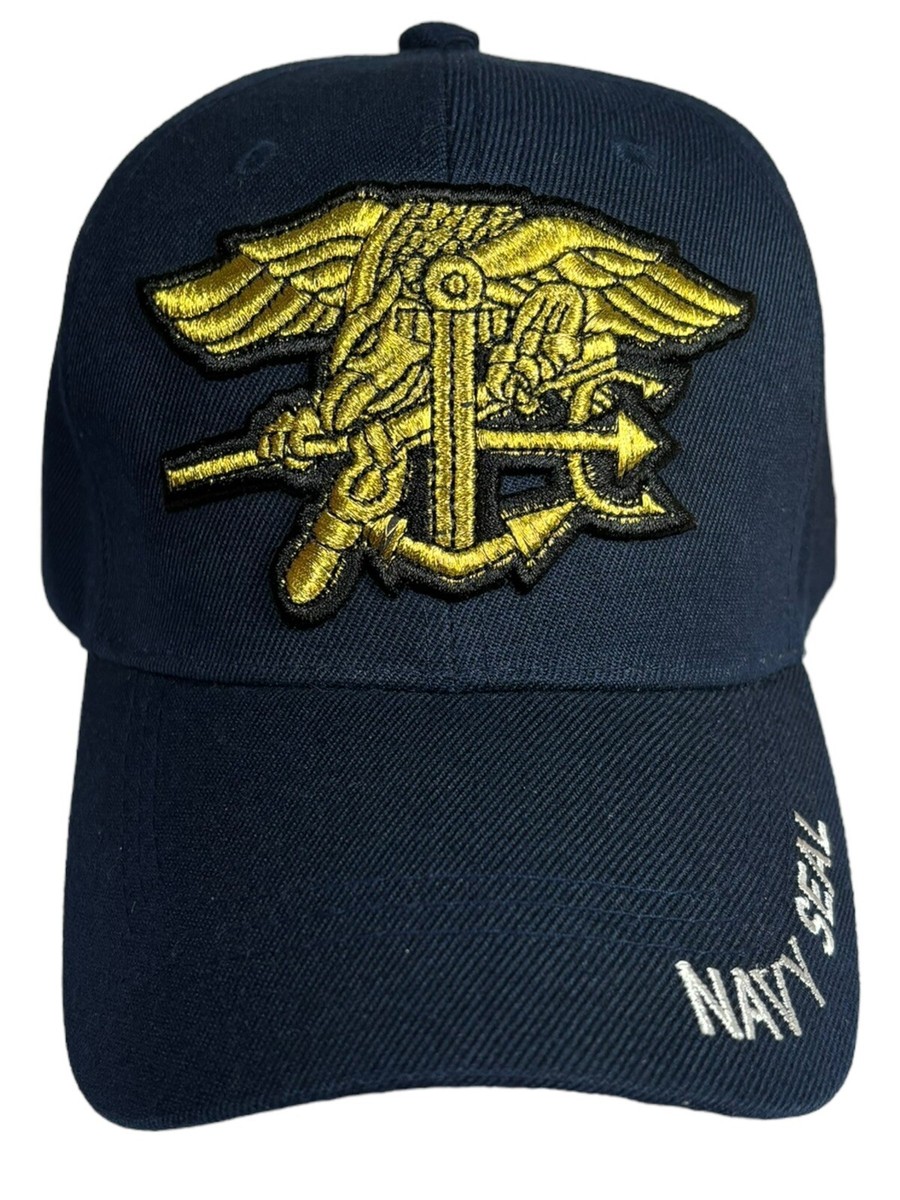US Navy Seal Dark Blue Gold Trident Embroidery Emblem Hat w
