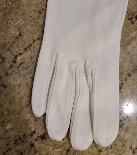 Vintage Size M 7 Stretch Cotton Formal 14" Long Ivory Gloves Scroll Embroided - Picture 2 of 23