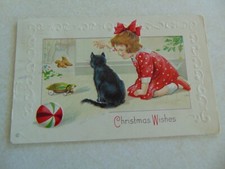 B724 Postcard Christmas Wishes Childrens and Animal Art