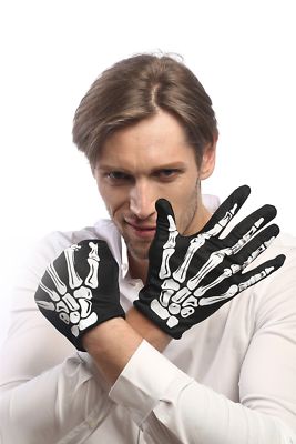 Handschuhe Halloween Schwarz Skelett Knochen Tod Rocker Rockabilly RH-004-white