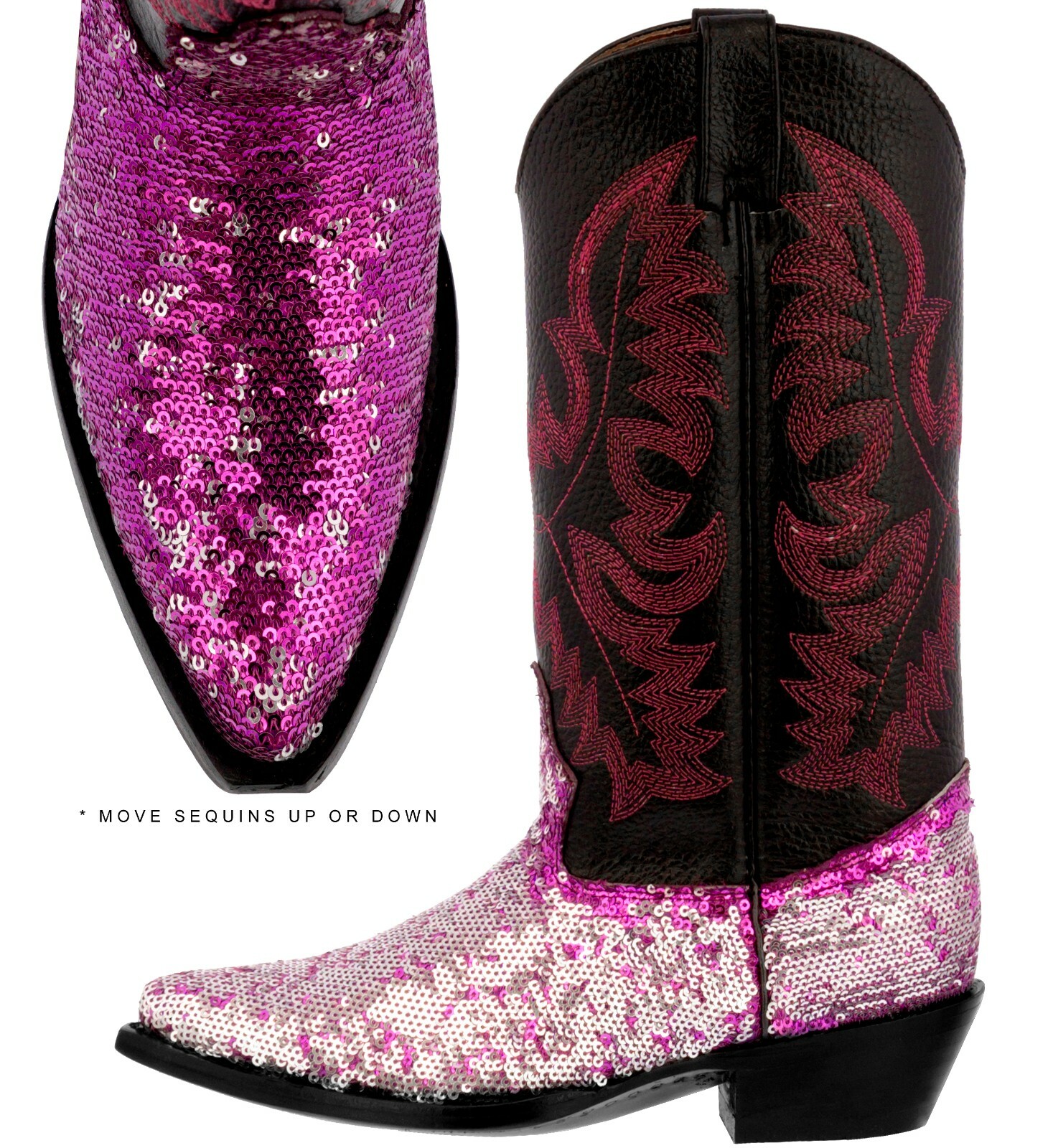 Botas vaqueras occidentales para mujer cuero real lentejuelas punta en J botas vaquera