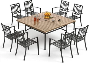9 Pcs Outdoor Dining Set Patio Large Table Chairs Furniture Set Backyard Garden