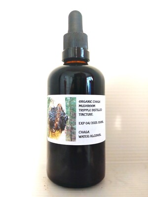 Natürlicher Bio Chaga Pilz, dreifach destillierte Tinktur. Sibirisch. Große 100ml.