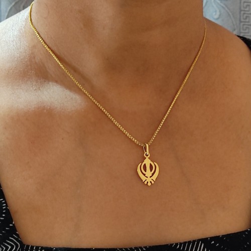 Ciondolo grande, sikh punjabi placcato in oro, khanda senza